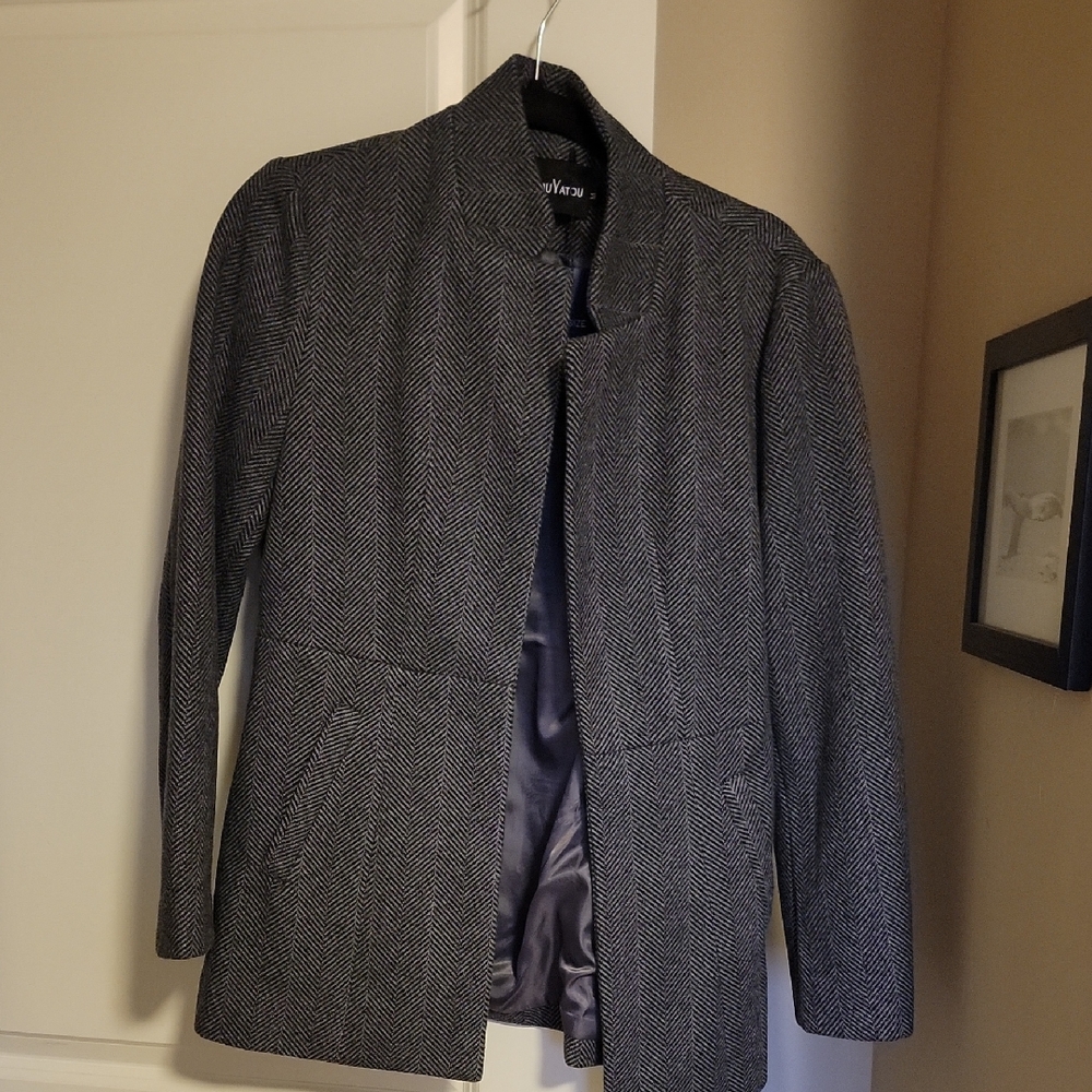 Charcoal Gray Wool Blazer Structured Formal Wear
